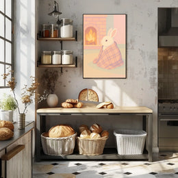 Cozy Bunny by the Fireplace Poster
