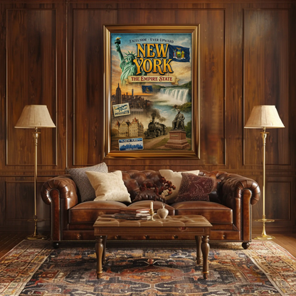 New York Empire State Excelsior Niagara Falls Train Travel Poster