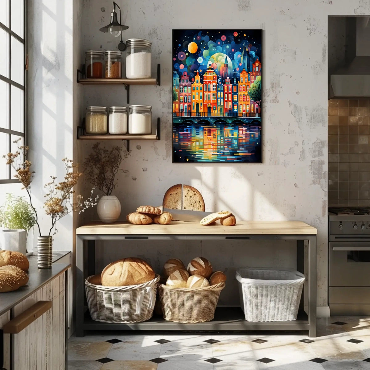 Amsterdam Canal Night Art Print: Abstract, Artistic Poster