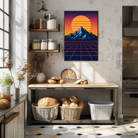 Retro-Futuristic Synthwave Sunset Art Print - Futuristic Sci-Fi Poster
