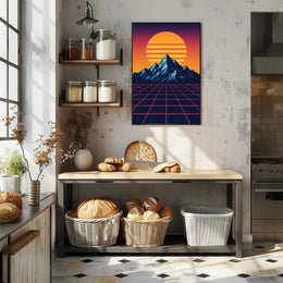 Retro-Futuristic Synthwave Sunset Art Print - Futuristic Sci-Fi Poster