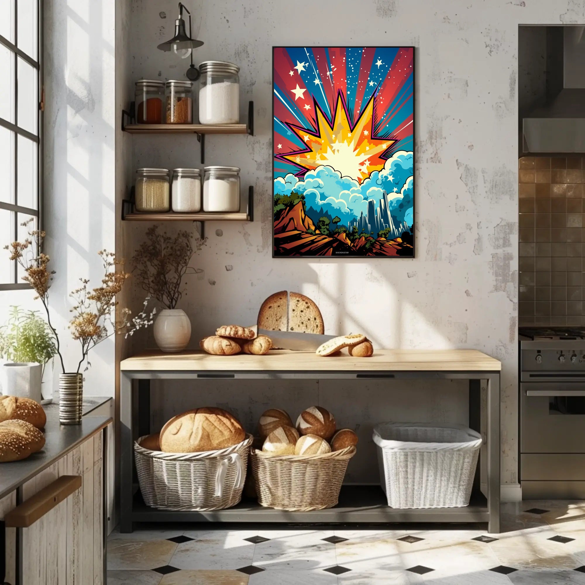 Cosmic Explosion Over Cityscape Poster