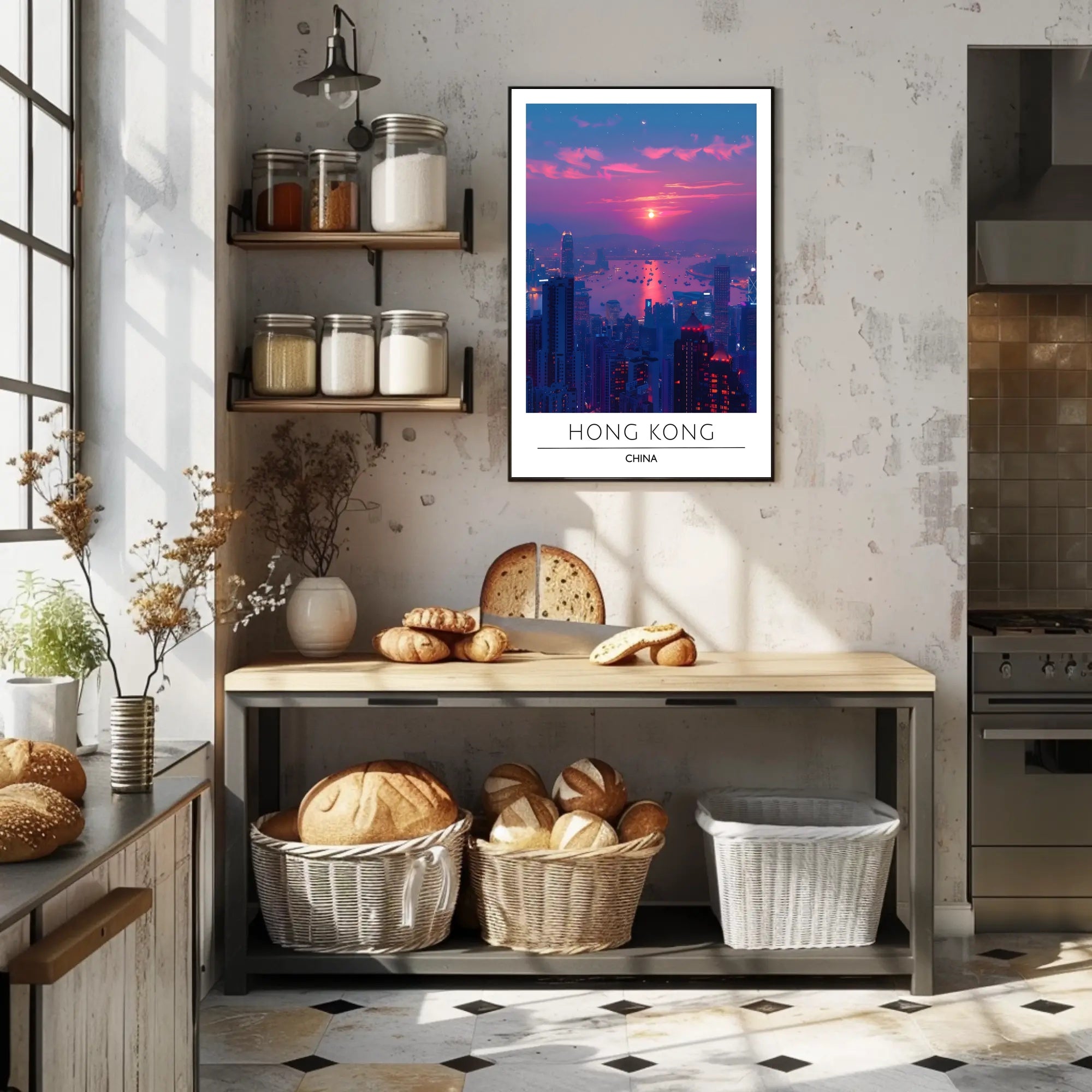 Vibrant Hong Kong Sunset Cityscape Urban Poster