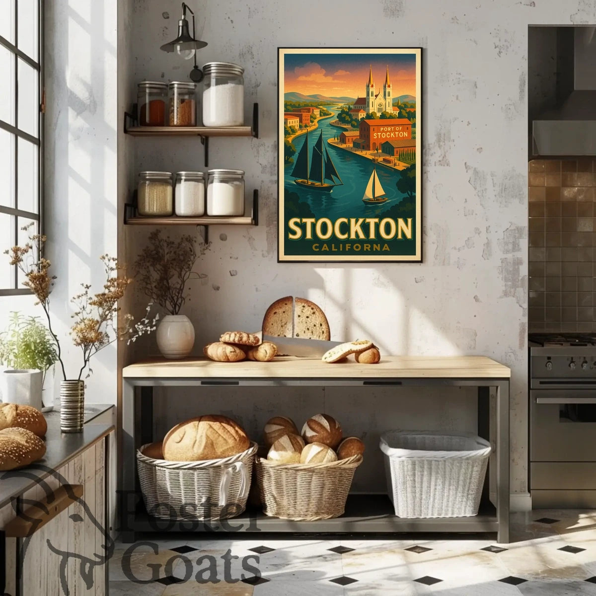 Port of Stockton Vintage Art Travel Poster