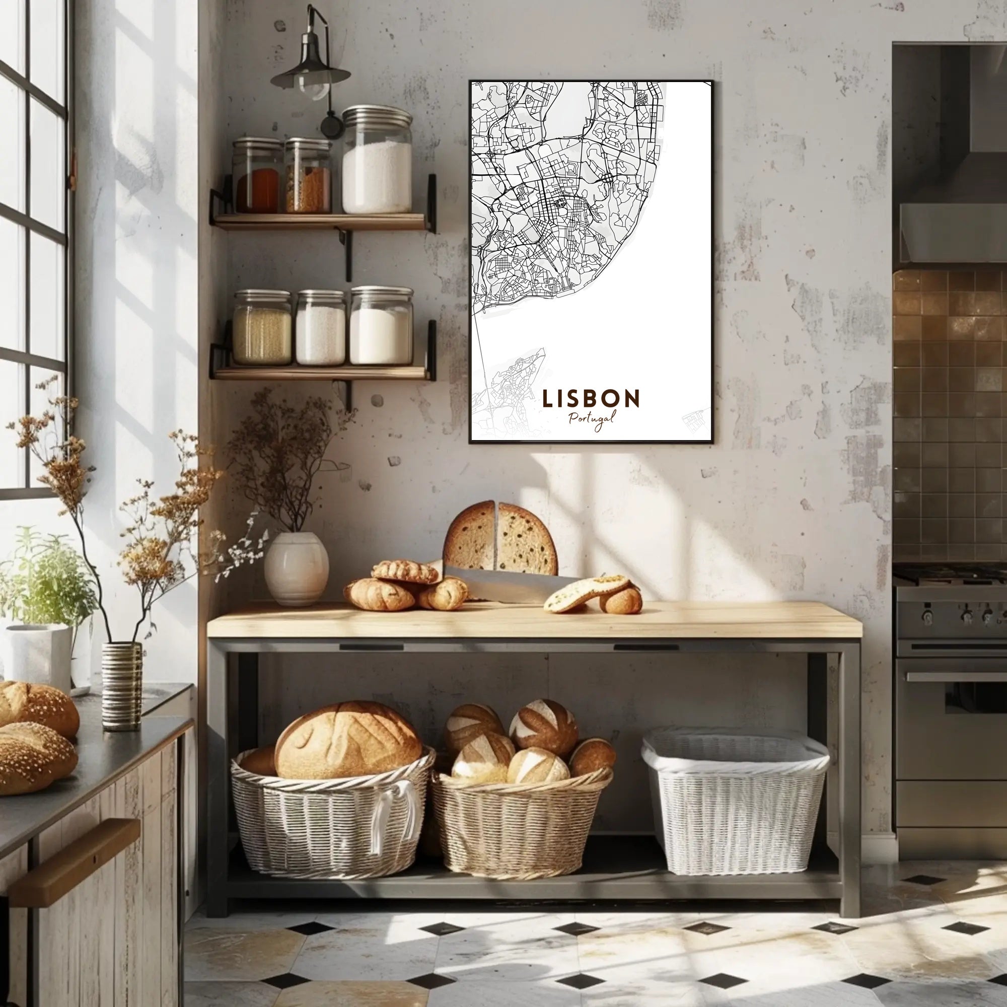 Lisbon Modern Minimalist Map Art Print Urban or Cityscape Poster