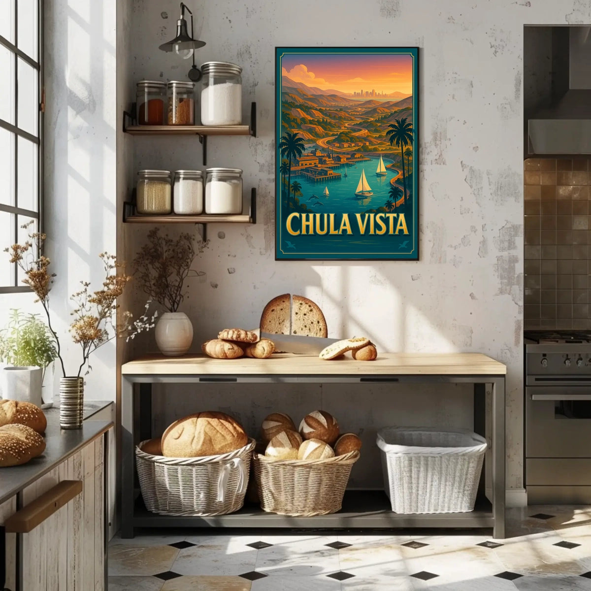 Chula Vista Scenic View Vintage Coastal Sailboats Poster