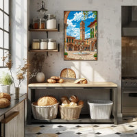 Charming Italian Piazza with Clock Tower Poster