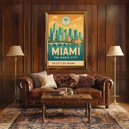 Miami Retro Seal Vintage Travel Poster
