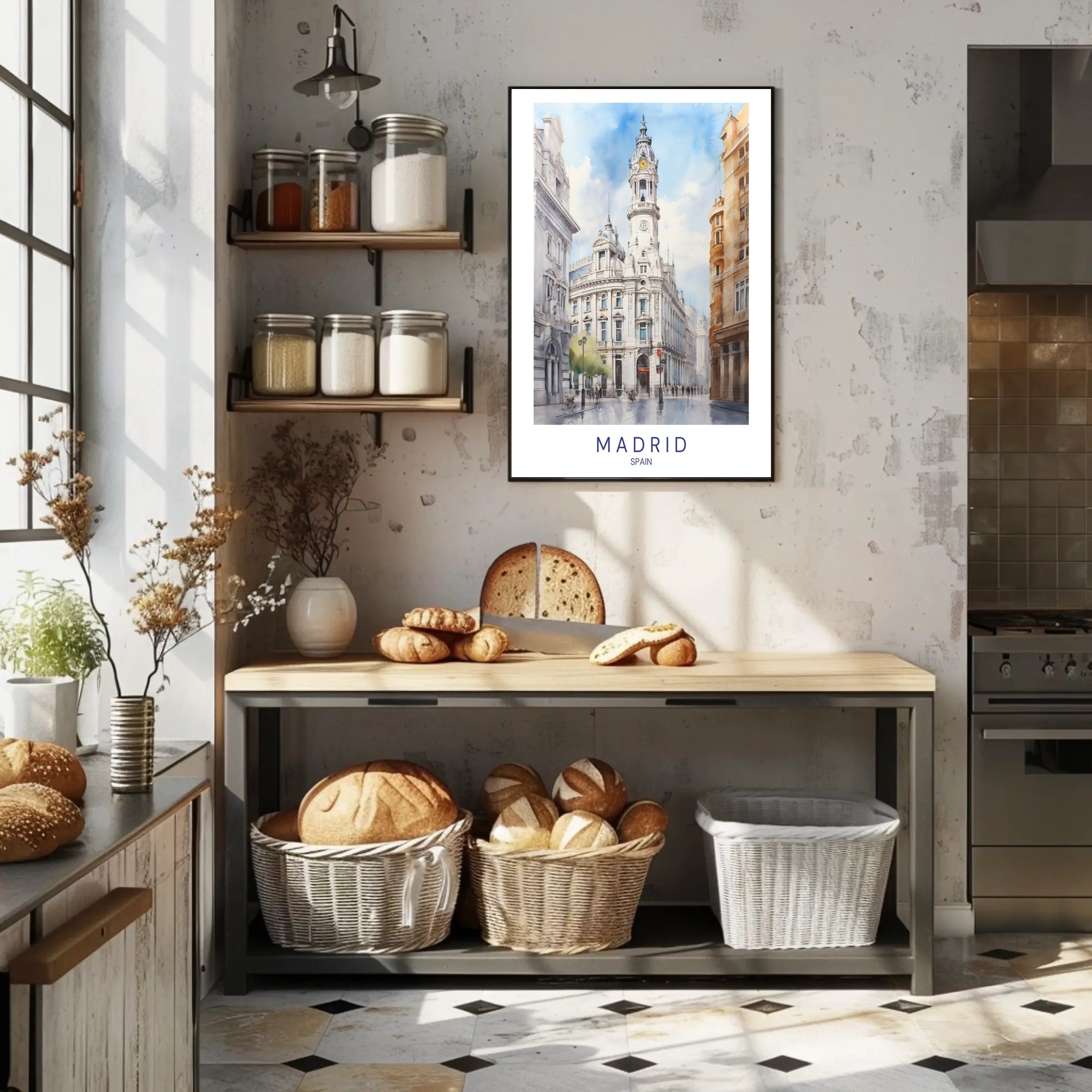 Madrid's Historic Building Watercolor Travel Poster PosterGoat