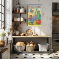 New York City Iconic Landmarks Poster Vintage Wall Art