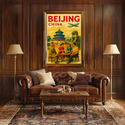 Beijing China Temple Street Scene Travel Poster