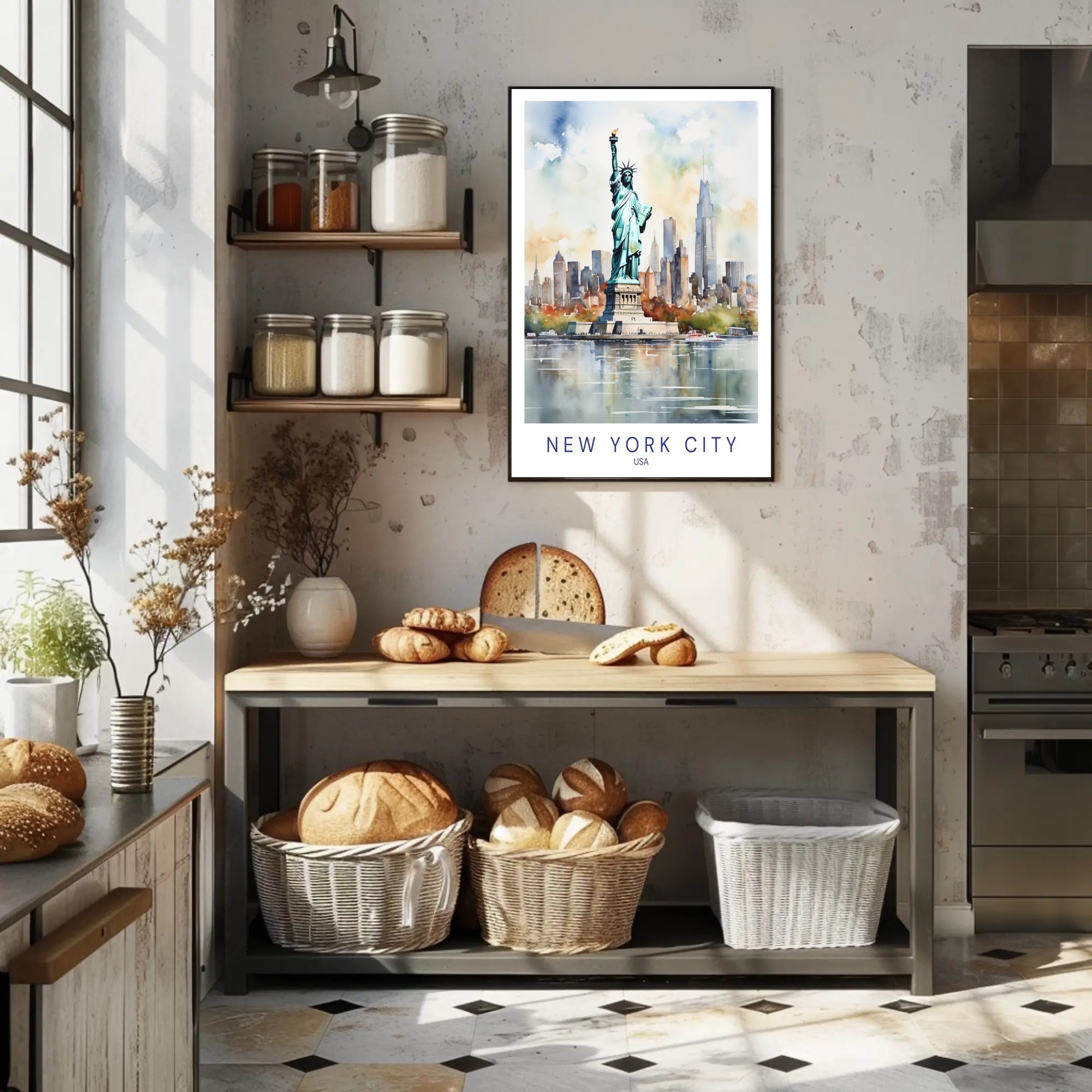 New York City Skyline and Liberty Travel Poster PosterGoat