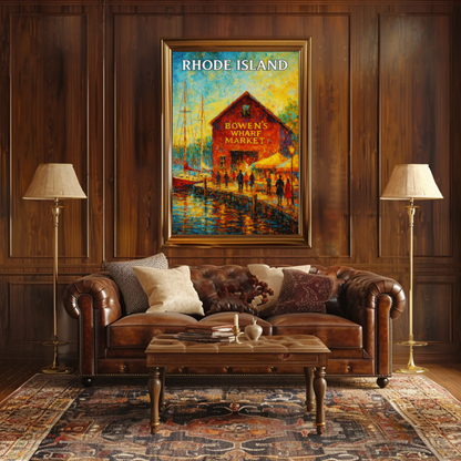 Rhode Island Bowens Wharf Market Harbor Scene Travel Poster Travel Poster