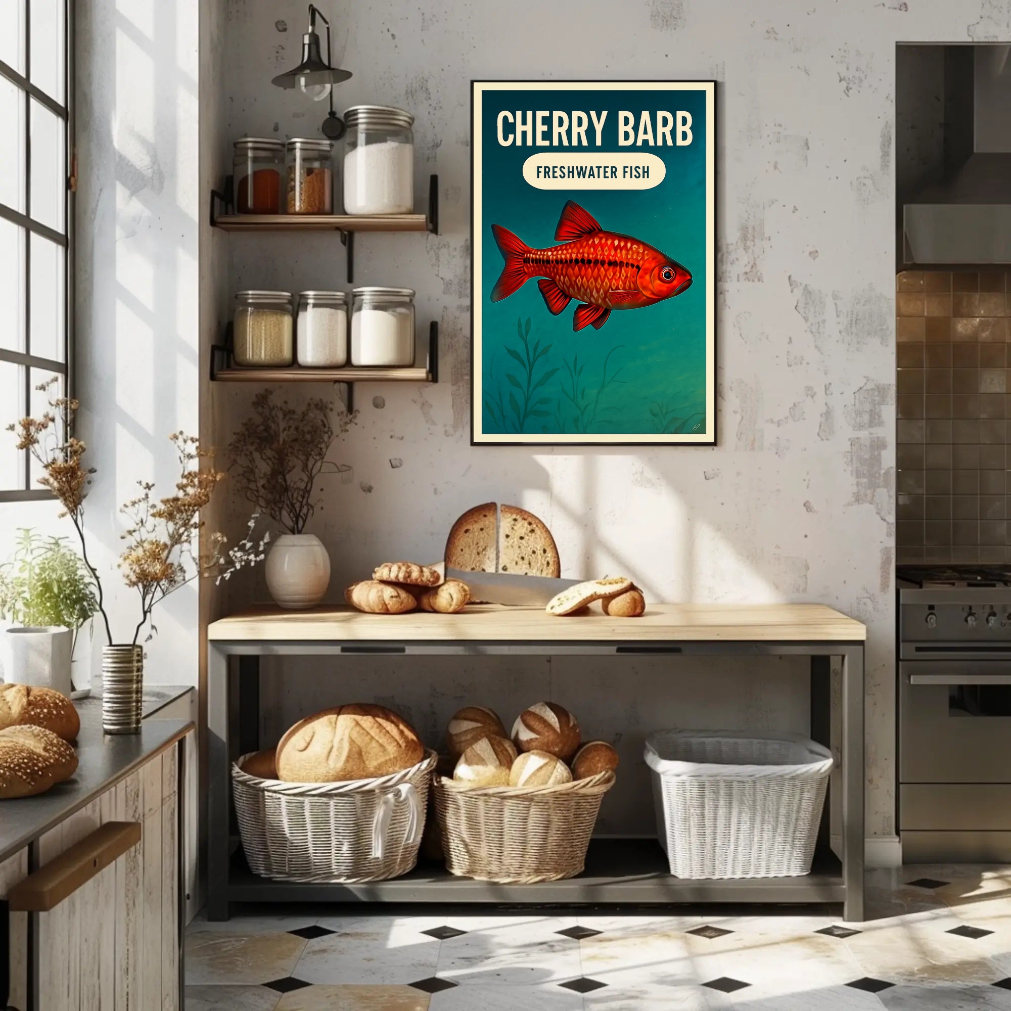 Cherry Barb Fish Vibrant Illustration Animal Poster