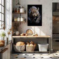 The poster features a dynamic and intense depiction of a leopard in mid-pounce. Travel Poster