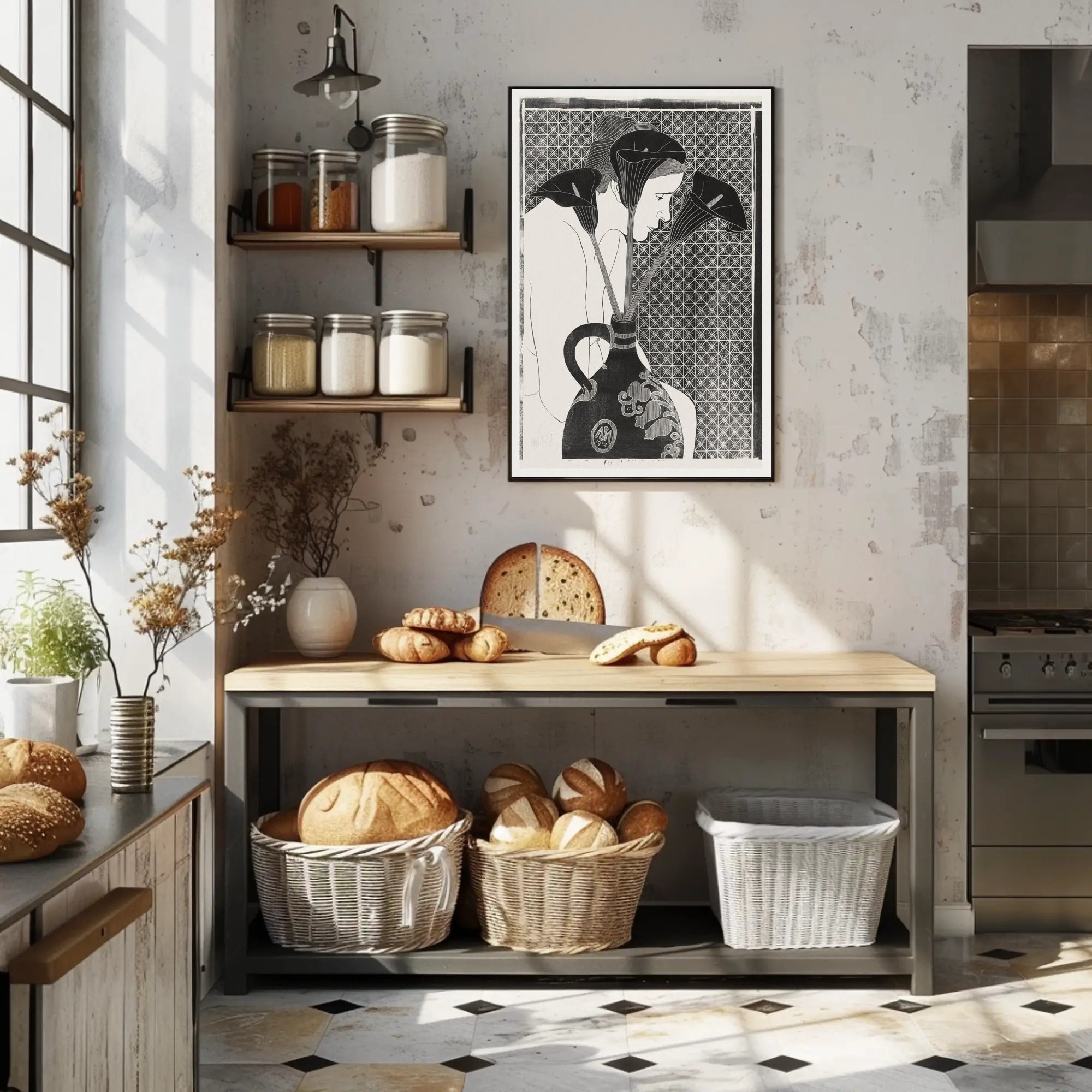 Elegant Woman with Vase: Abstract or Artistic Poster