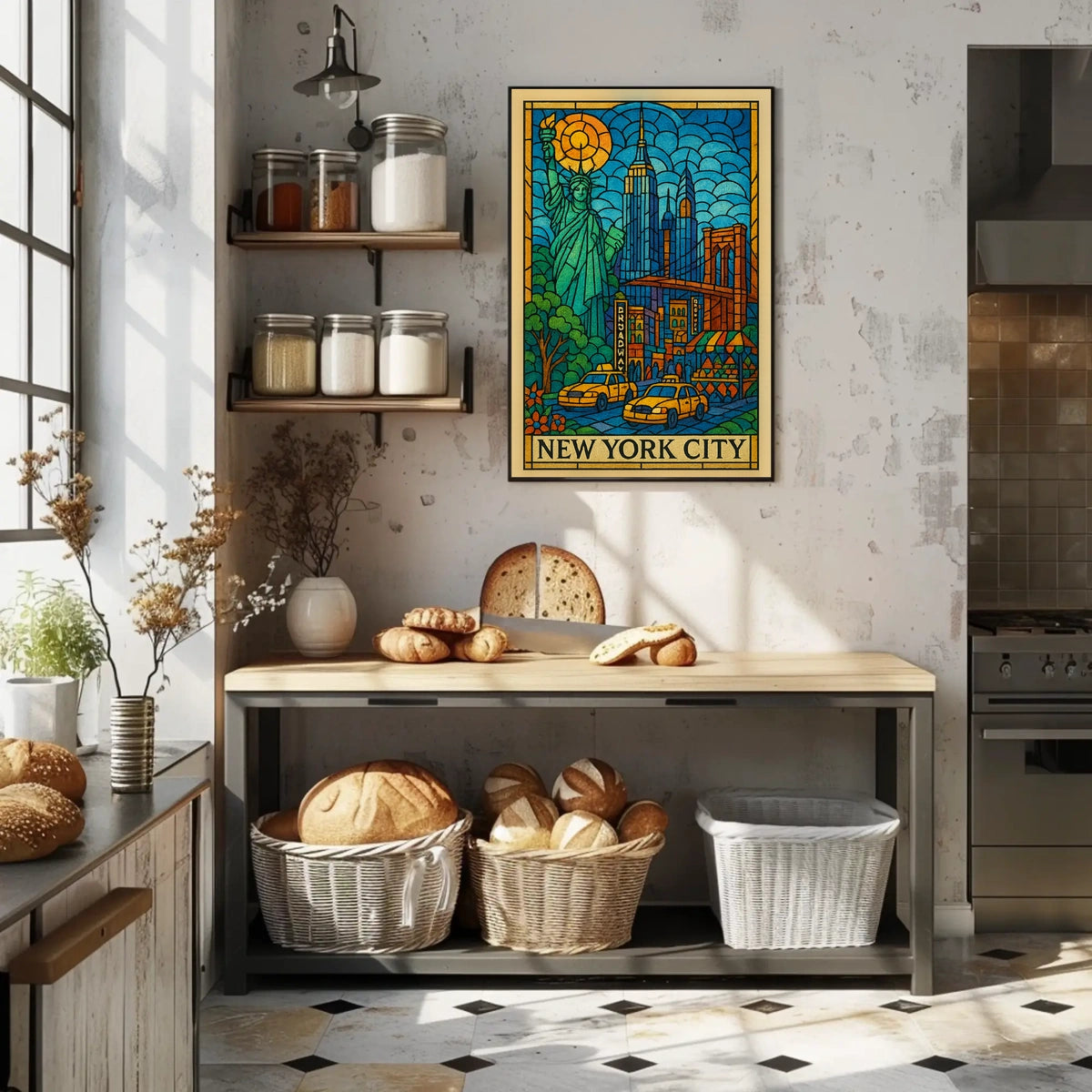 New York City Iconic Landmarks Poster Abstract Wall Art