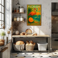 Florida Sunset Flamingo Poster For Beach Decor Vibe