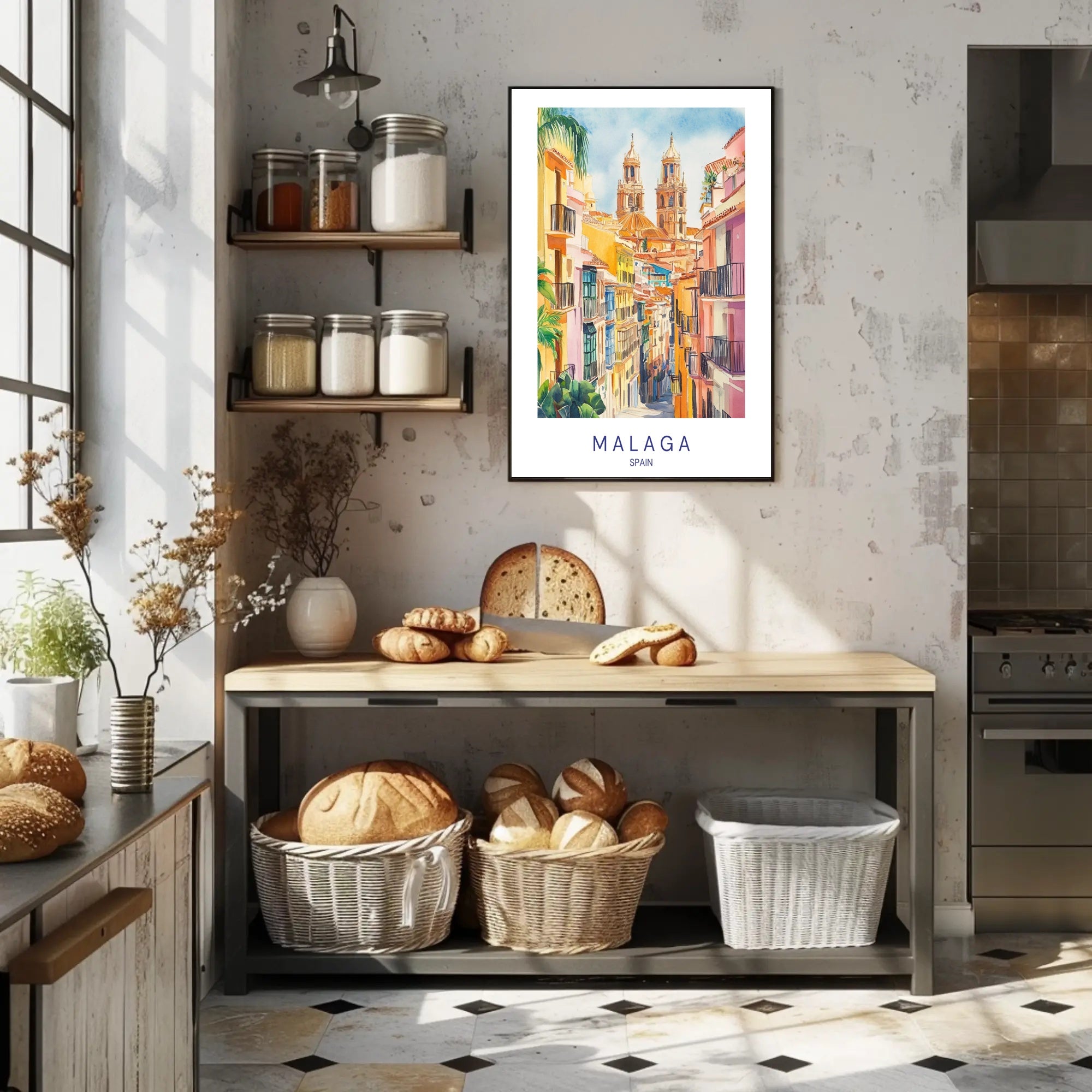 Colorful Streets of Malaga Poster PosterGoat