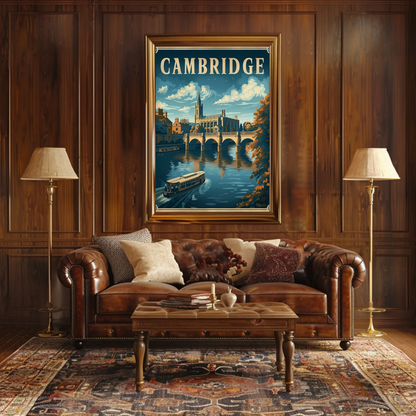 Cambridge England Bridge River Cathedral Travel Poster