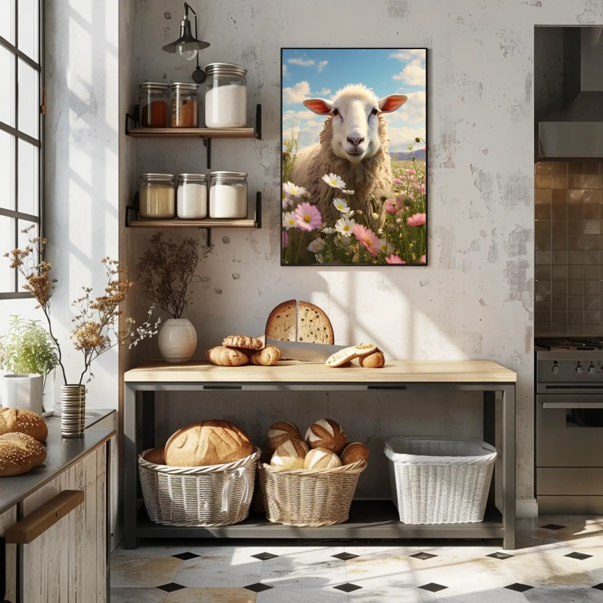Serene Sheep In Bloom Poster PosterGoat