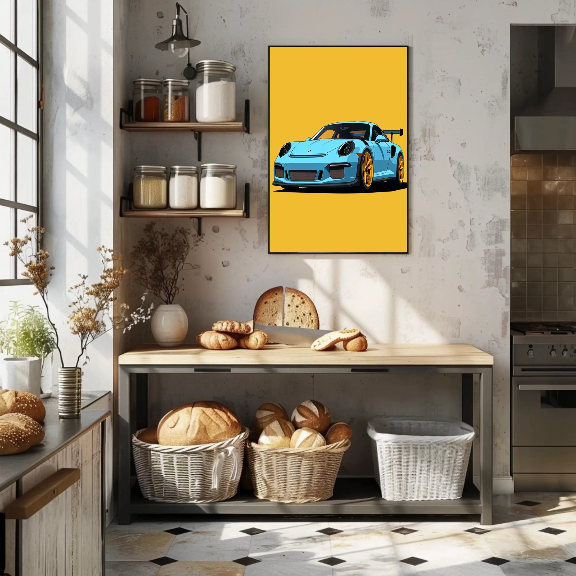 Sleek Sports Car Illustration Poster PosterGoat