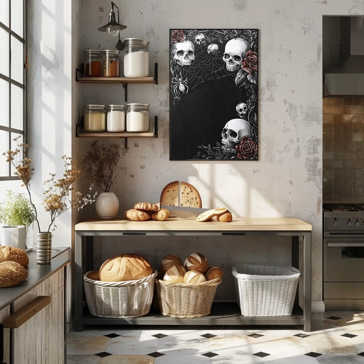 Gothic Skull and Roses Art Poster - Artistic Poster