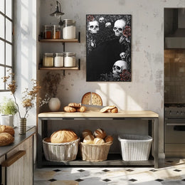 Gothic Skull and Roses Art Poster - Artistic Poster