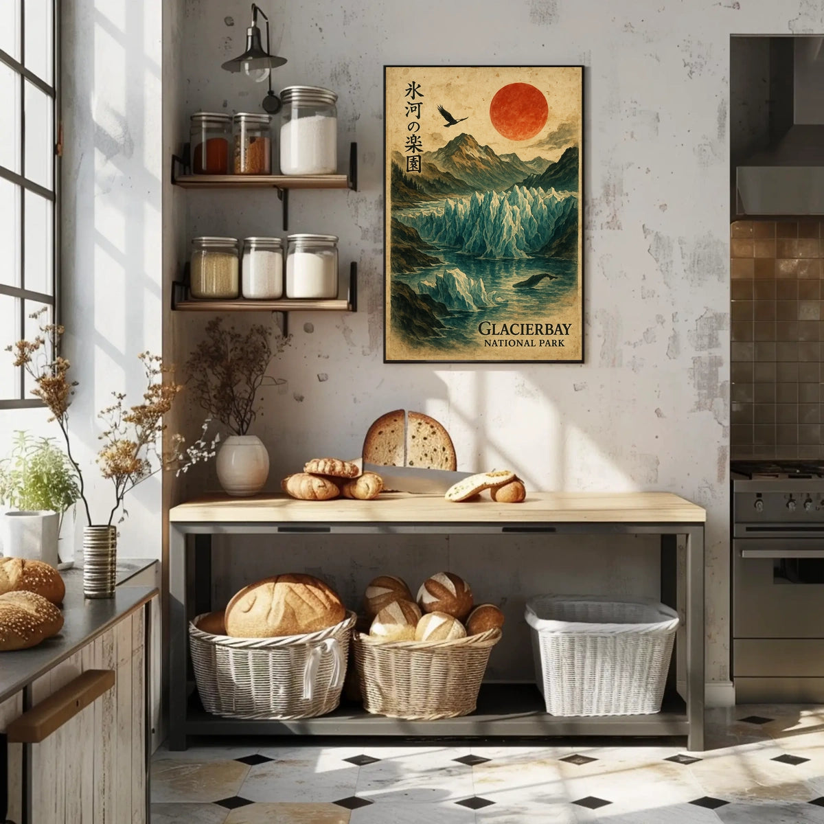 Glacier Bay National Park Vintage Glaciers Red Sun Poster