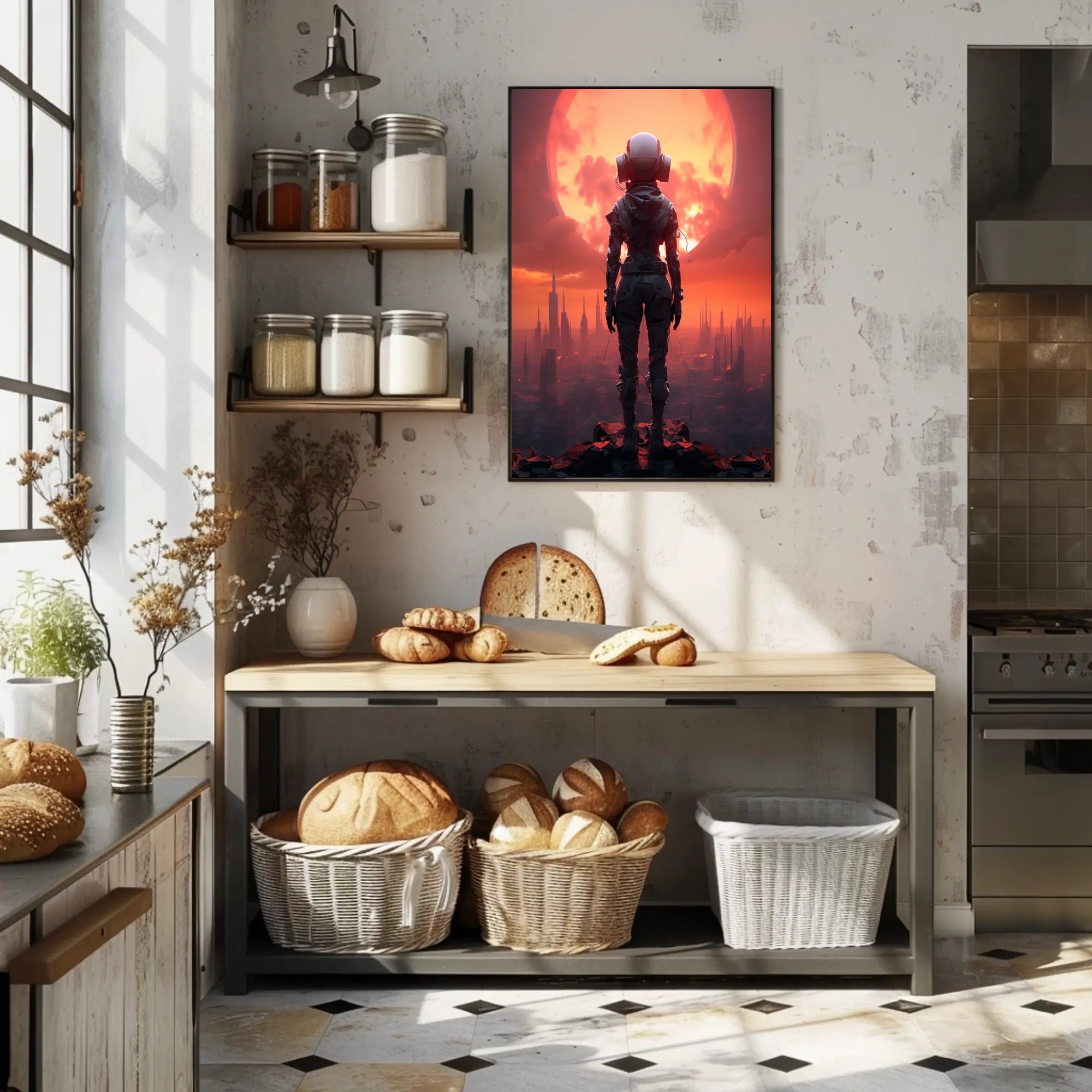 Futuristic Explorer At Sunset Poster PosterGoat