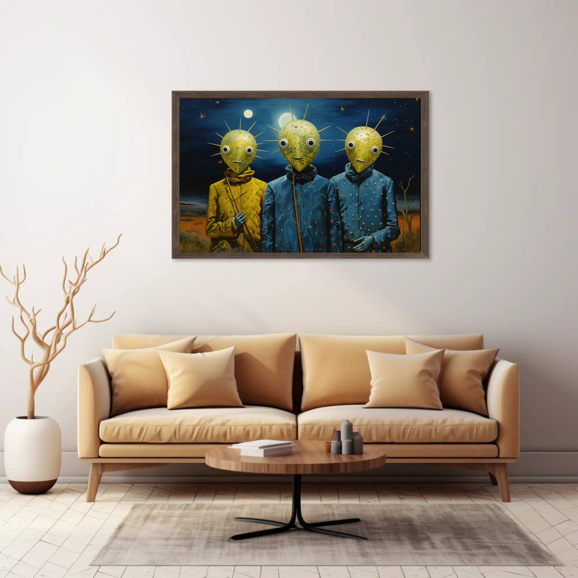 Surreal Nightscape Humanoids Artistic Poster