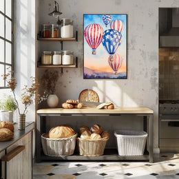 Watercolor Skyline Overhead Hot Air Balloon Festival Poster