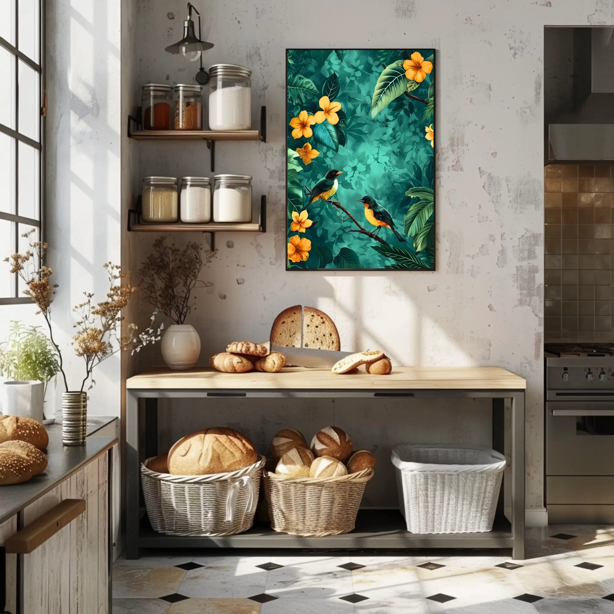 Tropical Birds in Lush Jungle Animal Poster
