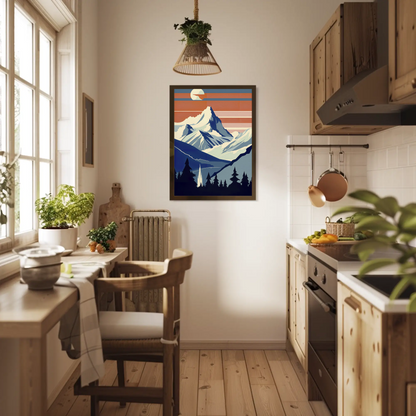 Sunset Snow Mountain View Silhouette Vintage Travel Poster