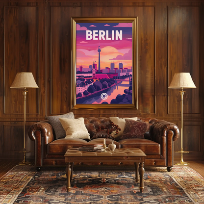 Berlin Skyline Tower Sunset Modern Urban Travel Poster