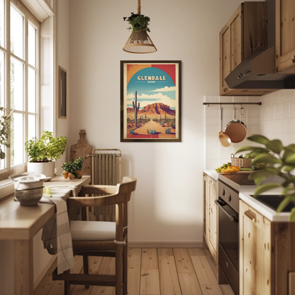 Glendale Arizona Cactus Roadscape Mesa Vintage Travel Poster