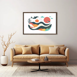 The poster features a whimsical and abstract marine scene. Central to the design Travel Poster