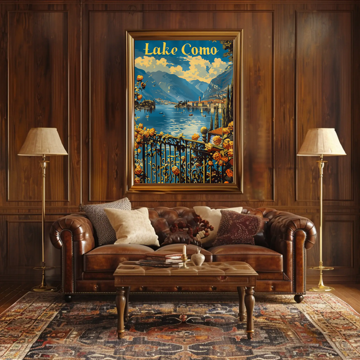 Lake Como Italian Villas Mountains Travel Poster