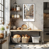 Charming Brussels Street Scene, Watercolor Urban or Cityscape Poster PosterGoat
