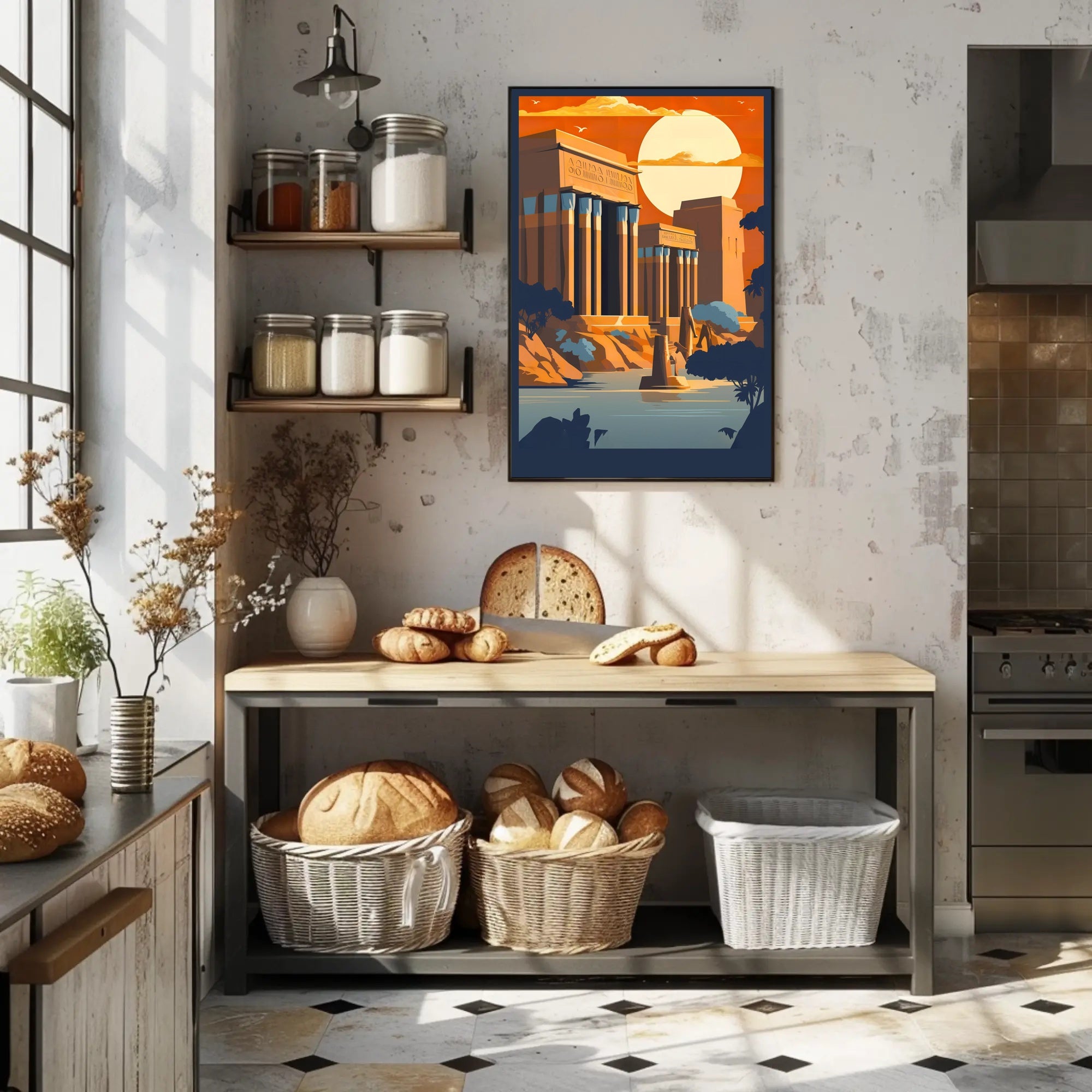 Ancient Egyptian Temple at Sunset Poster
