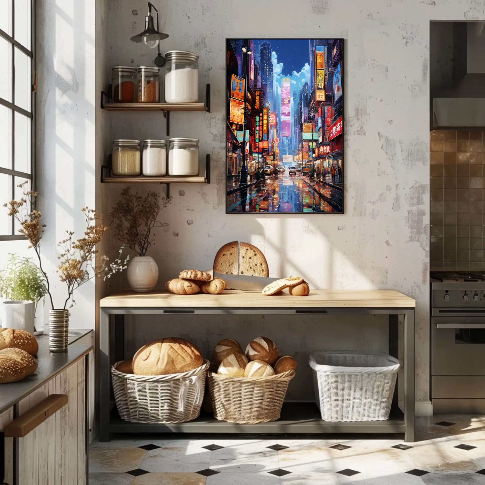 Neon Cityscape At Night Poster