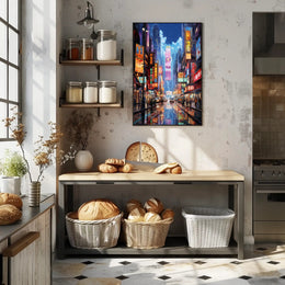 Neon Cityscape At Night Poster