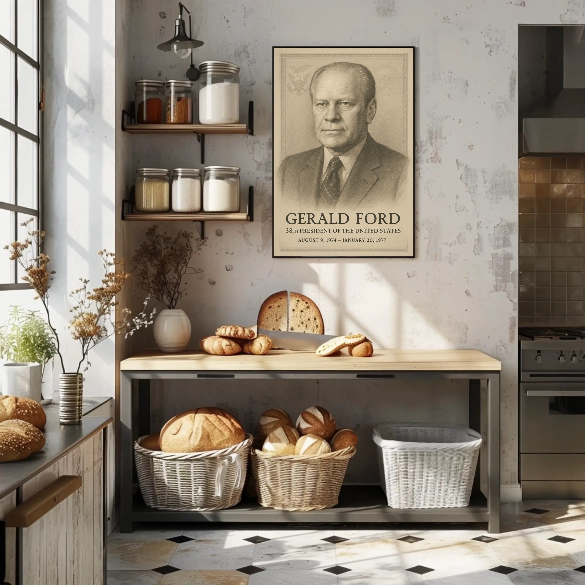 Gerald Ford 38th President Sketch Poster Art Print PosterGoat