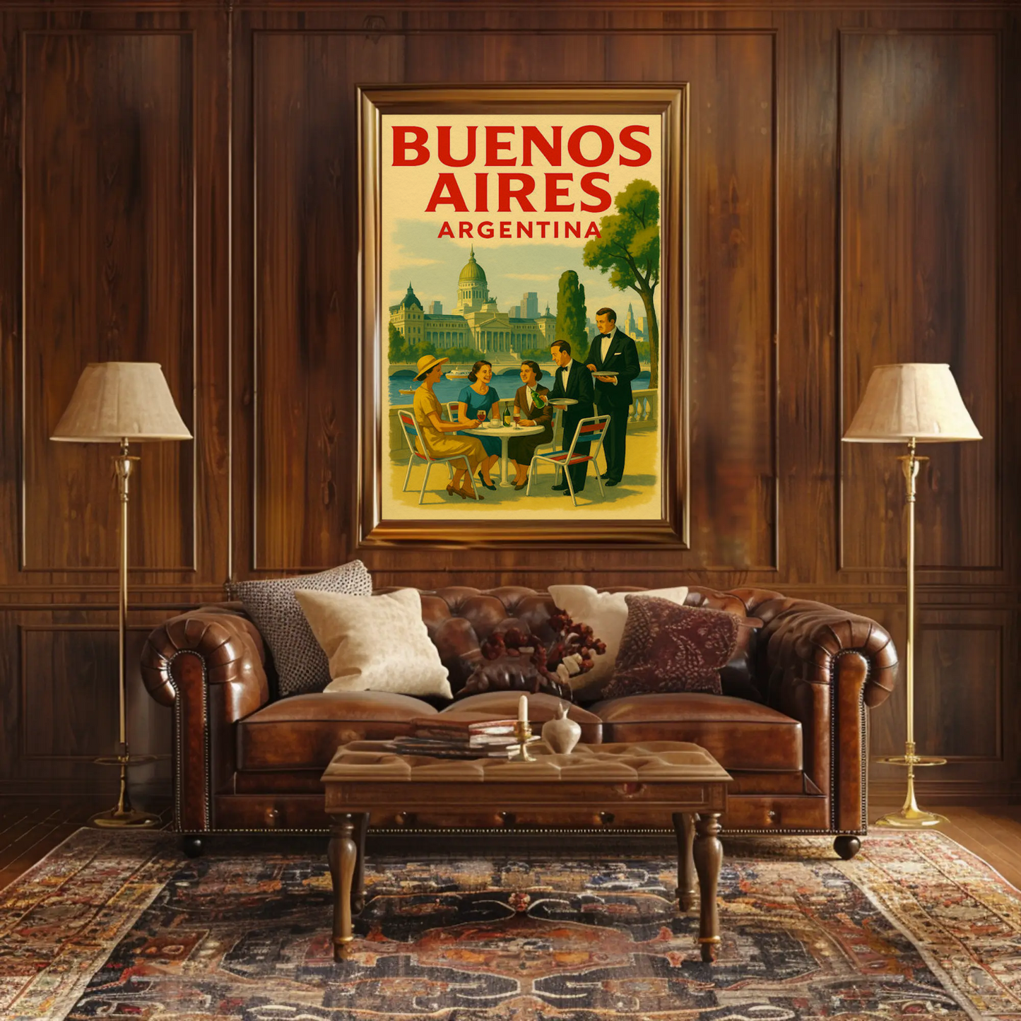 Buenos Aires Argentina Café Cityscape Retro Travel Poster