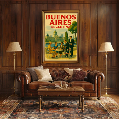 Buenos Aires Argentina Café Cityscape Retro Travel Poster