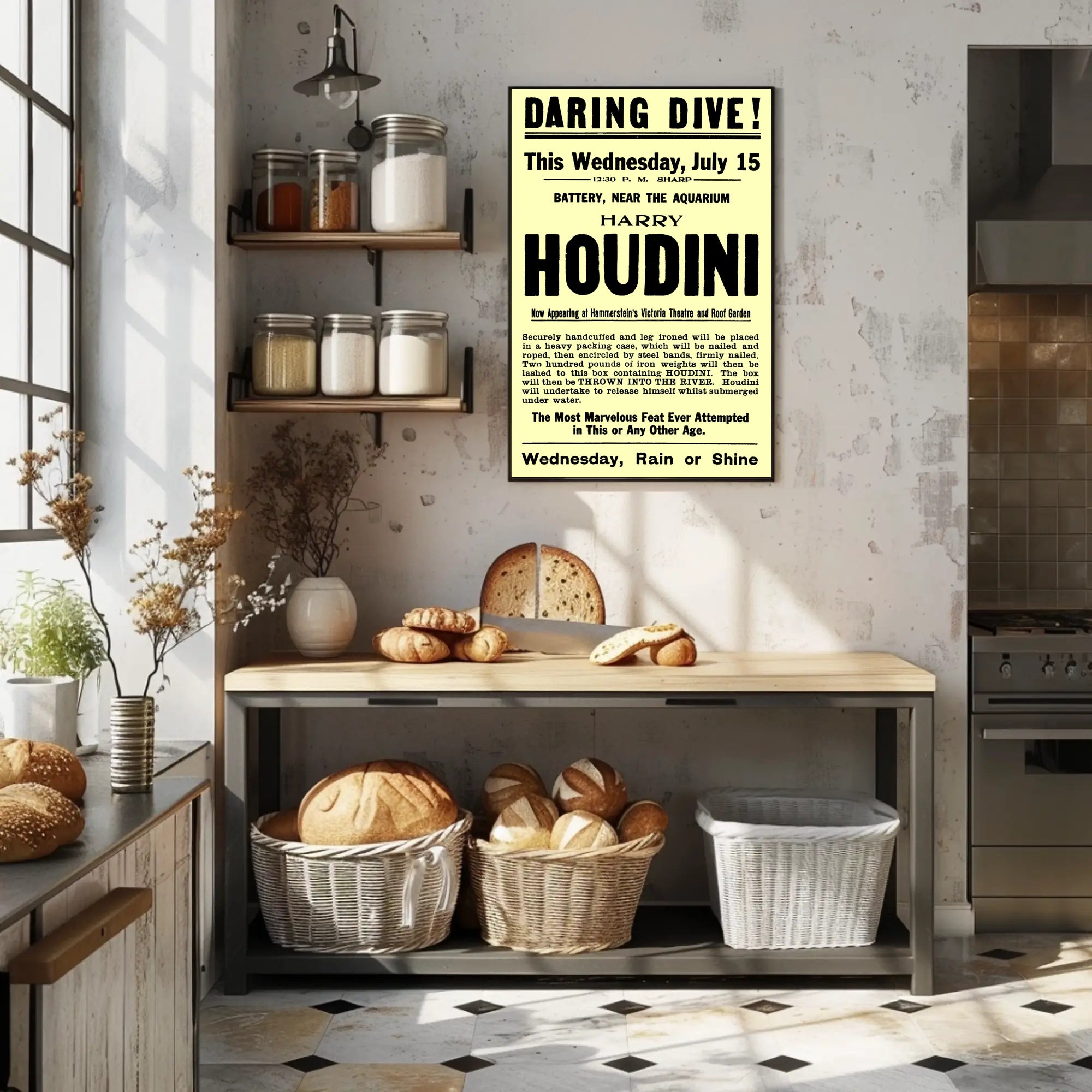 Houdini Daring Dive Early 1900s Historical Poster