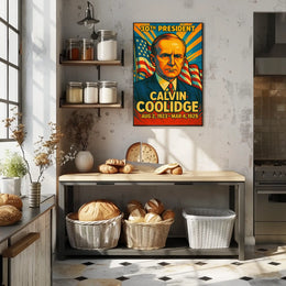 Calvin Coolidge 30th President of the United States Colorful Comic Book Style Poster