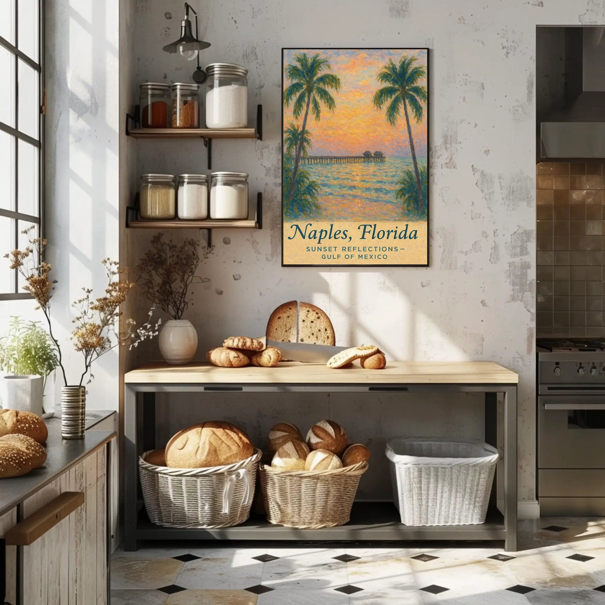 Naples Sunset Pier Impressionistic Art Poster