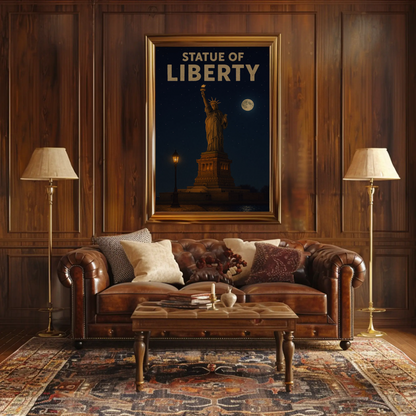 Statue of Liberty Moonlit Night Travel Poster