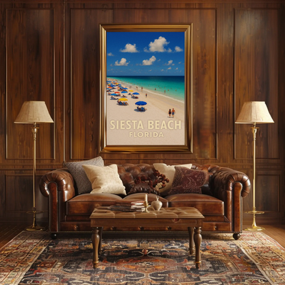 Siesta Beach Florida Umbrellas Blue Ocean Poster Poster